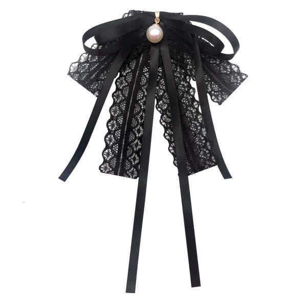 Nastro di pizzo Perla Papillon nero per colletto da donna Fiore Camicia bianca Cravatta formale Cravatta Papillon Spilla Cravatta Accessori da donna