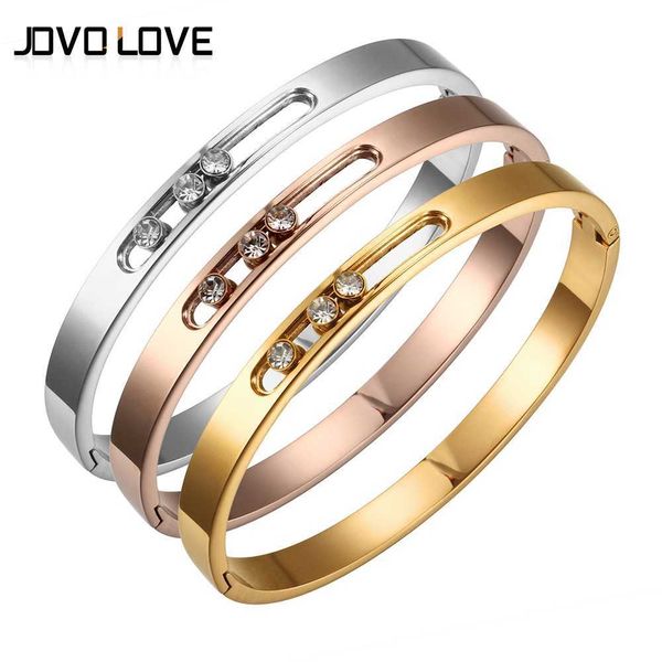 

new fashion gold women bracelet with three cubic zircon design bangle bracelets for women stainless steel bracelets wholesale q0719, Black