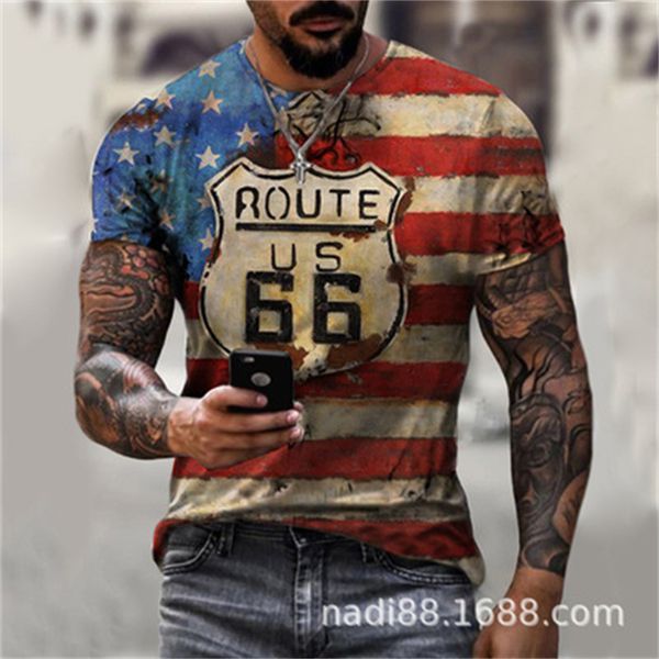 

summer t-shirt highway 66 yunhua casual men's t-shirt street punk loose short sve 7rq, White;black
