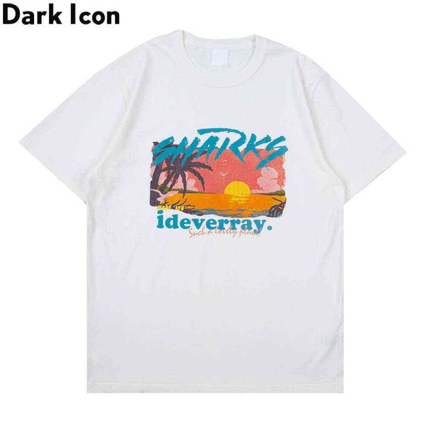 

printing streetwear men's t-shirt short sleeve summer crew neck hipster tshirts loose tee man clothing 210603, White;black