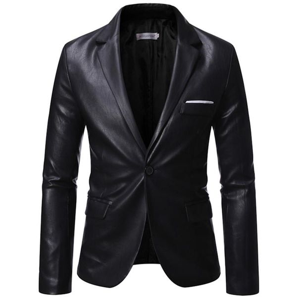 

men's suits & blazers 2021 autumn winter business luxury blazer fashion banquet leather dress suit jacket slim texture pu coat, White;black