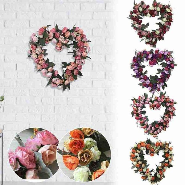 

heart rose floral wreath wedding decorations bouquet with fake leaf home door decor decorative flowers & wreaths