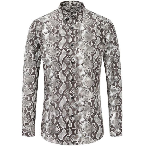 

men's casual shirts 2021 autumn snakeskin pattern long sleeve men dress shirt good quality tuxedo slim fit christmas, White;black