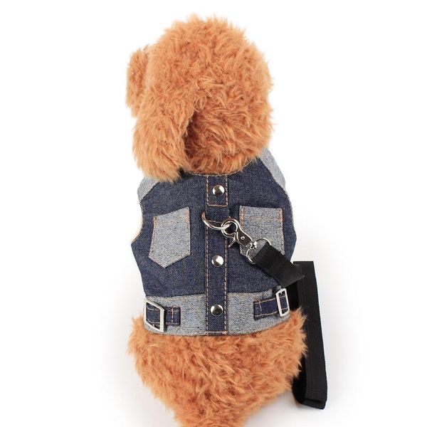 

dog collars & leashes denim jean pet harness puppy cat vest with leash