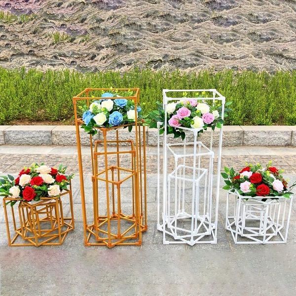 

party decoration metal wedding backdrop flower stand geometric rectangular frame table centerpiece road lead artificial flowers