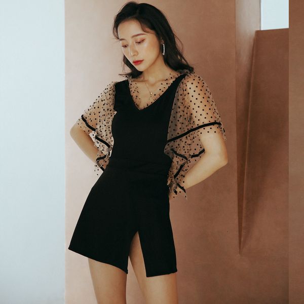

swimsuit 2021 conservative cover belly show thin fairy fan spring ls skirt black korean style, White;black