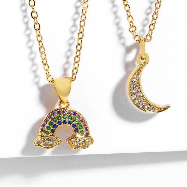 

pendant necklaces 2021 multicolor fashion charm gold rainbow necklace micro pave zircon women's trend jewelry, Silver