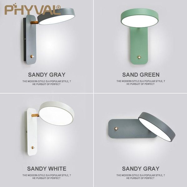 

wall lamp nordic macaron rotatable with switch led lights modern bedroom bedside aisle children's room home reading