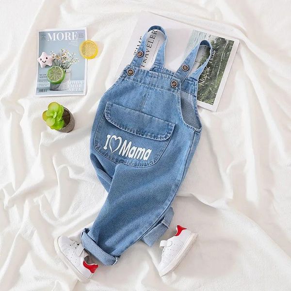 

jumpsuits letter printing toddler denim overalls boys girls casual suspender trousers loose jumpsuit baby clothing spring autumn bodysuit, Blue