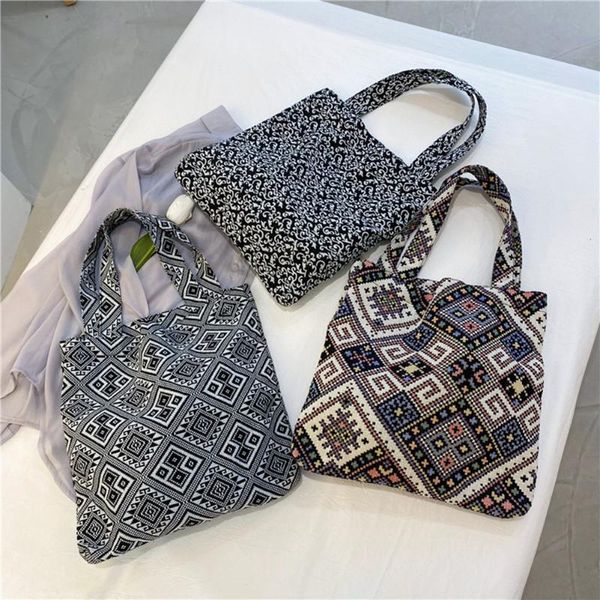 

evening bags vintage women plaid printing canvas large capacity tote shoulder shopping handbags designer