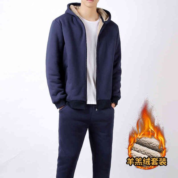 

2019 winter cashmere sports men's plush thickened leisure suit, Gray