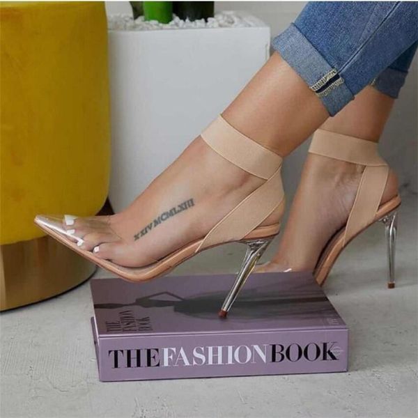 Plus Größe 35 bis 40 41 42 Gummiband Kreuzgurt Nude Transparent PVC Klar High Heels Luxus Damen Designer Schuhe kommen Hochzeit Pumps