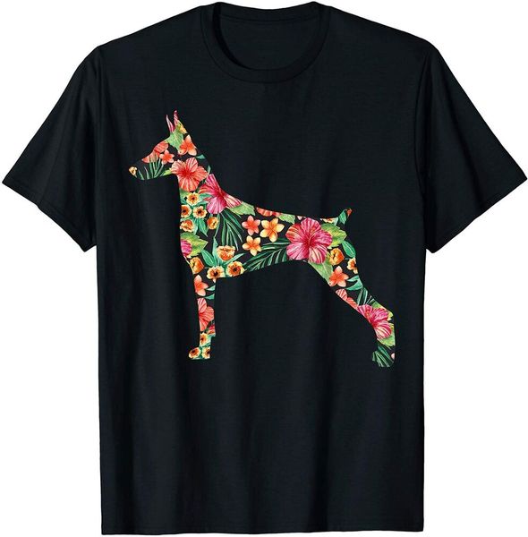

doberman flower funny dog silhouette floral gifts women men t-shirt size m-5xl, White;black