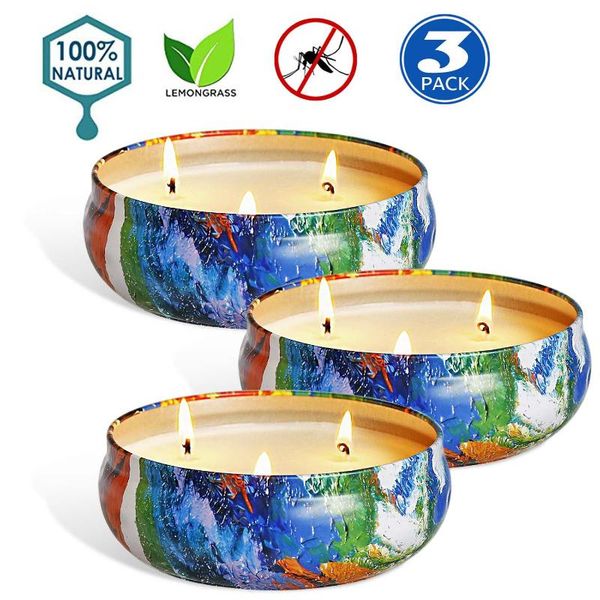 

14oz can with three citronella oil scented candles and core candle set