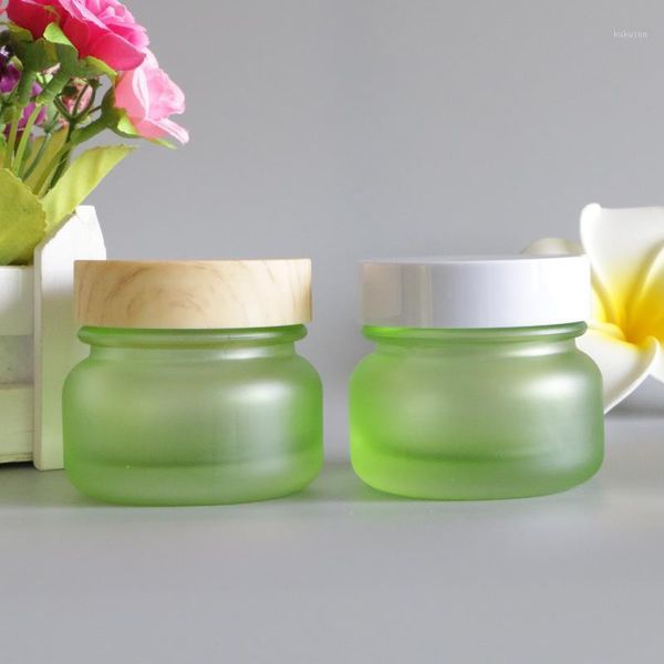 

storage bottles & jars 50g frosted bamboo lid cream jar eye lip sunscreen feet black mask travel refillable glass bottle packaging 6pcs