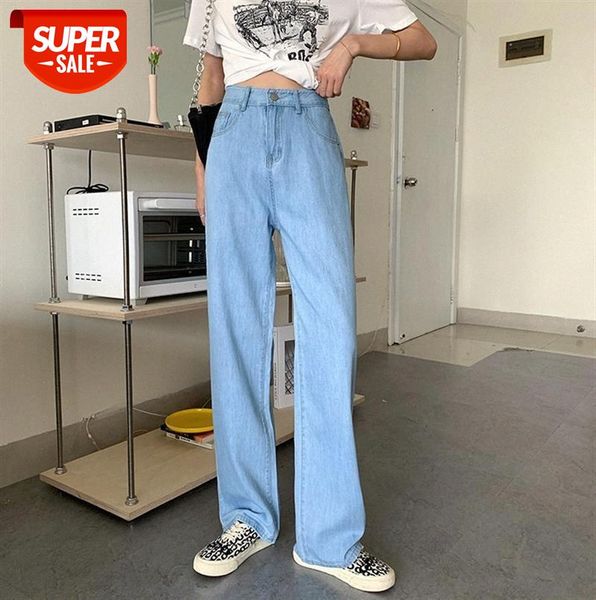 

loose high-waist straight-leg pants nine-point + mopping trousers can be rolled up and thin jeans #nr8o, Black;gray