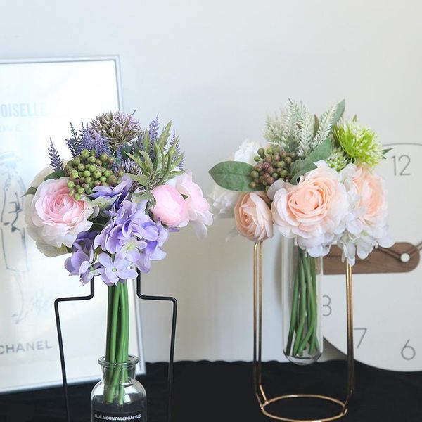 

decorative flowers & wreaths artificial rose heads flower bouquet wedding bridal fake silk hydrangea party valentine's day home decorat