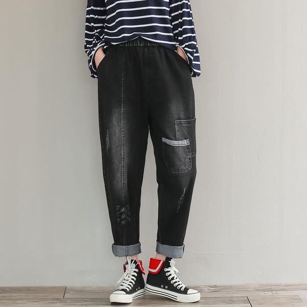 

with loose haroun pants elastic restoring ancient ways of tall waist nine minutes button autumn jeans female litera women's, Blue