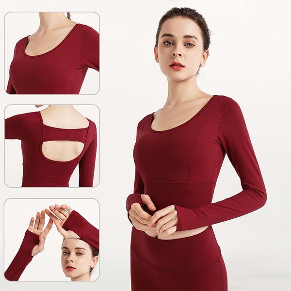 

yoga outfit gimsloads women's autumn long sleeve shirts clothes tight quick-drying with chest pads sports running training fitness