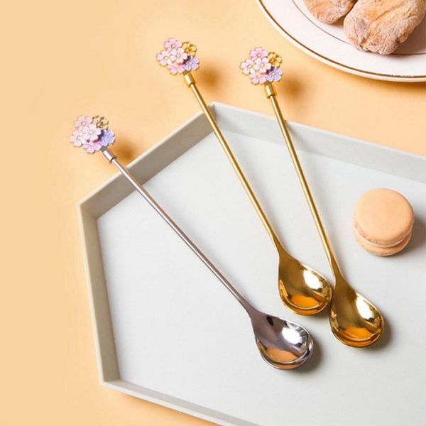 

spoons long handle cake desserts coffee tea spoon japanese style flowers stainless steel el resturant milk icecream
