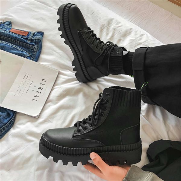 

designer new martin boots men leather fallwinter leisure locomotive lace-up platform fashion black mid-top
