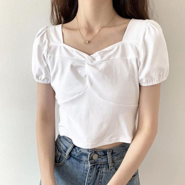 

women's blouses & shirts zoki korean women blouse summer square collar white short sleeve pullover crop designed ladies casual