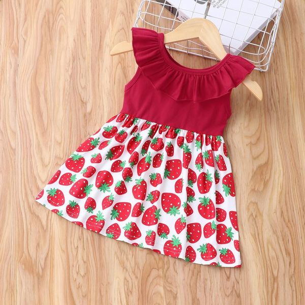 

girl's dresses summer girls born infant baby sleeveless falbala fruit printdress cute party princess dress children's clothing, Red;yellow