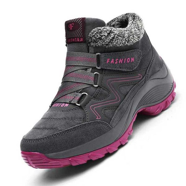 

boots winter women's snow leather women warm thick plush waterproof female wedge suede non-slip lady shoes, Black