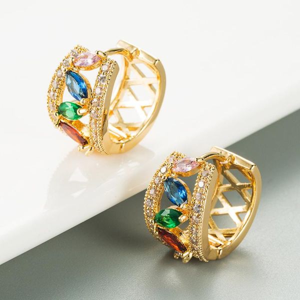 

hoop & huggie bohemia colorful rainbow earrings dazzling multicolor crystal huggies ethnic charming hollow hoops geometric earring gifts, Golden;silver