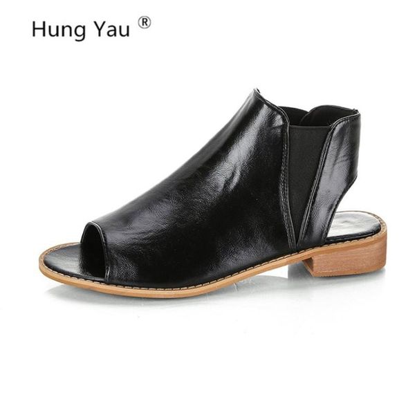 

shoes for women leather sandals open peep toe rome comfortable breathable summer style flats casual black plus size 35-43