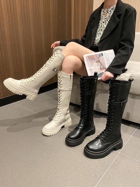 

boots women 2021 shoes thigh high heels round toe zipper over-the-knee ladies rubber autumn rock, Black