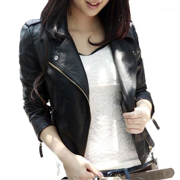 

women's jackets 2021 autumn women black slim jacket korean style pu leather plus size 4xl long sleeve zipper femme outwear coat, Black;brown