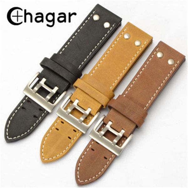 

watch bands 22mm vintage crazy horse handmade genuie leather watchband rivet khaki black mens strap bracelet wristband accessories, Black;brown