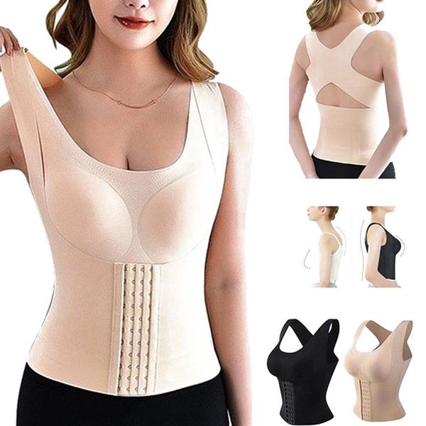 

women's shapers women reducing girdle posture corrector bra seamless underwear slimming belly sheath cross back tank body fitness vest, Black;white
