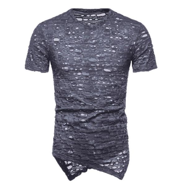 

men's t-shirts men sports t-shirt summer ripped holes loose irregular short sleeve tees hip hop tshirt designer streetwear, White;black