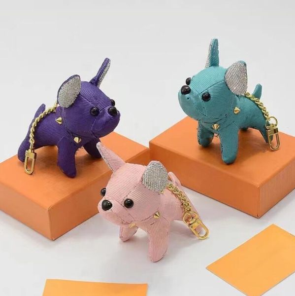 

cartoon animal keychains classic small dog creative key ring leather letter pattern car crystal keychain accessories, Silver