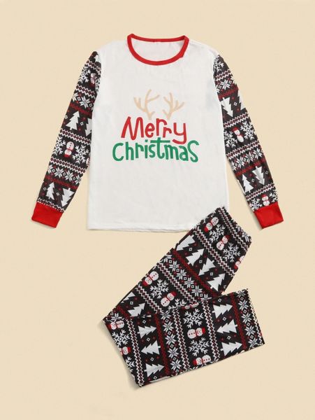 

men 1pc christmas print sleep tee & 1pc sleep pants s3kl#, Black;brown