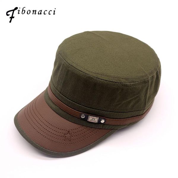 

fibonacci 2021 classic military cap men women faux leather hat brim cotton patchwork hats flat caps wide, Blue;gray