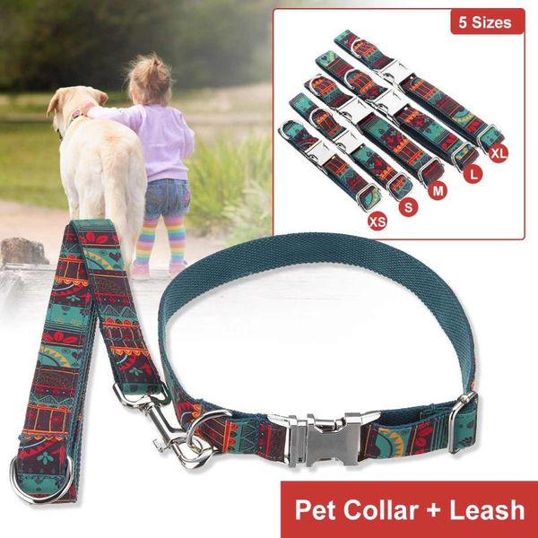 

fashion colorful printed pet dog collar leash set adjustable cotton training lead thicken 2.5mm leashes kits 110-120cm collars &