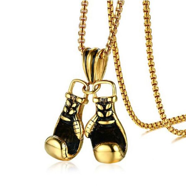 

colors stainless steel 24" chain male punk rocky jewelry sporty boxing gloves pendant for men necklace necklaces, Silver