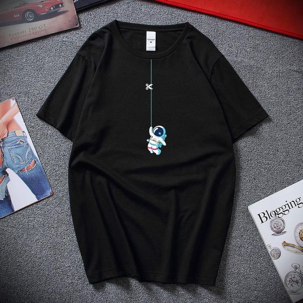 

men's t-shirts 100% cotton knitted summer street styleastronauts climbing ropes casual short sleeve men t shirt european size male t-sh, White;black