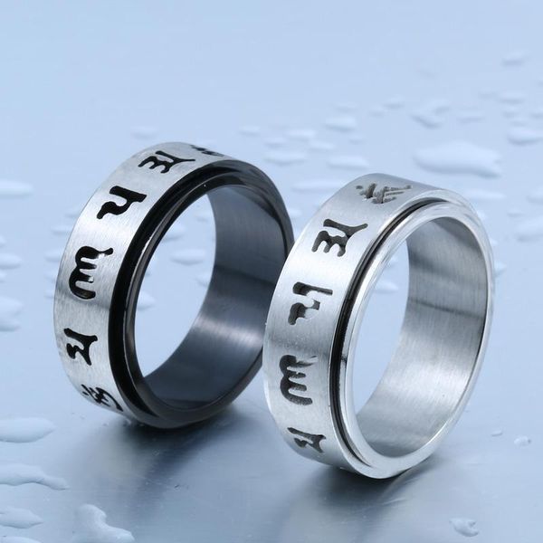 

steel soldier tibet sutra stainless rotating ring fashion smart jewelry cluster rings, Golden;silver