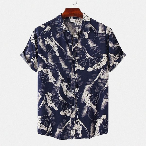 

men's shirt floral turndown street casual button-down print short sleeve casual fashion breathable comfortable navy blue x4yk#, White;black