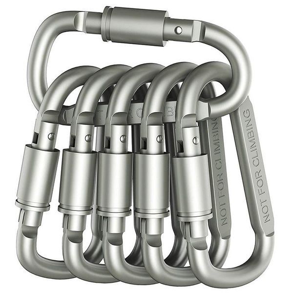 

locking strong carabiner for keys chain aluminum d ring shape keyring outdoor camping climbing fishing keychain clip cords, slings and webbi