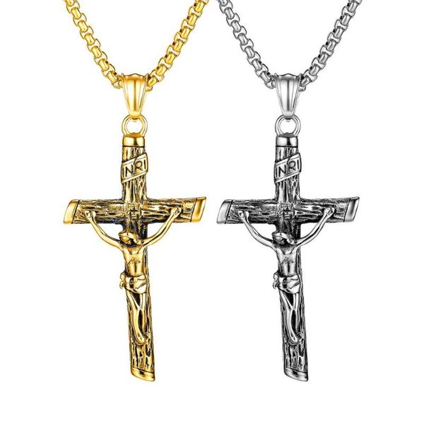 

chains jesus cross necklace for men 2021 fashion gold color pendent with chain jewelry gifts, Silver