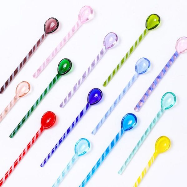 

spoons 3pcs glass coffee spoon long handle dessert color teaspoons clear petite mixing tea stirrer