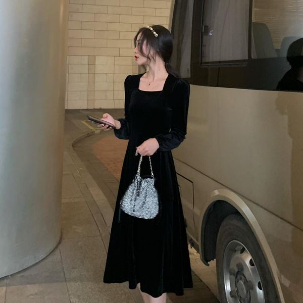 

casual dresses will fall on the audrey hepburn retro velvet black dress party led hubble-bubble sleeve in a long, Black;gray