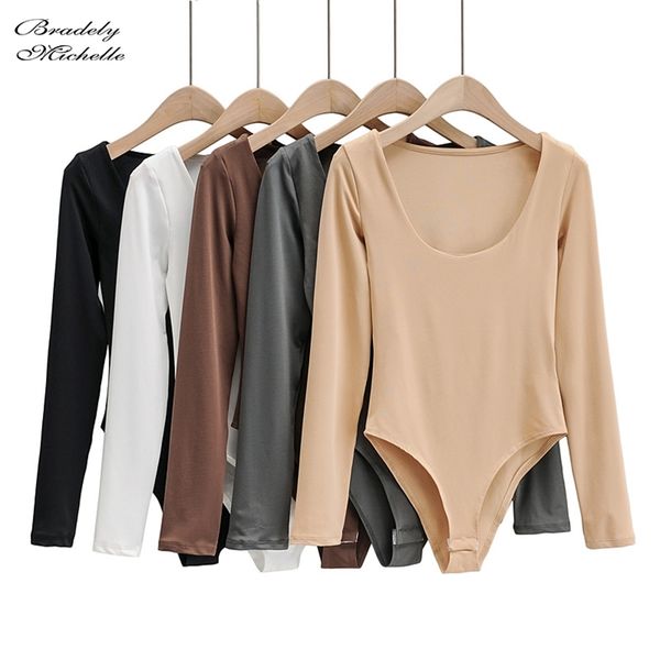 

bradely michelle winter autumn women casual long-sleeve deep o-neck bodysuits female rompers 210728, Black;white