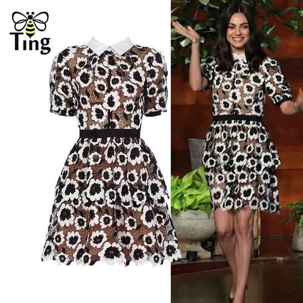 

summer sp mini dress peter pan color black vs white embroidery lace short es casual streetwear vestidos 210513, Black;gray