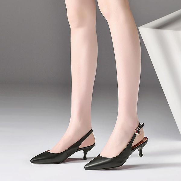 

dress shoes dilalula brand genuine leather covered toe women sandals buckle strap med thin heels luxury office black